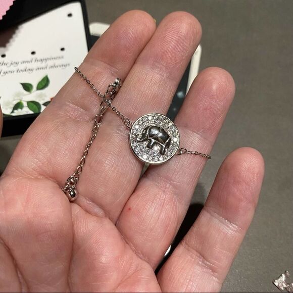 Sterling Silver CZ Elephant Bracelet With White Gold Plating - Picture 4 of 4